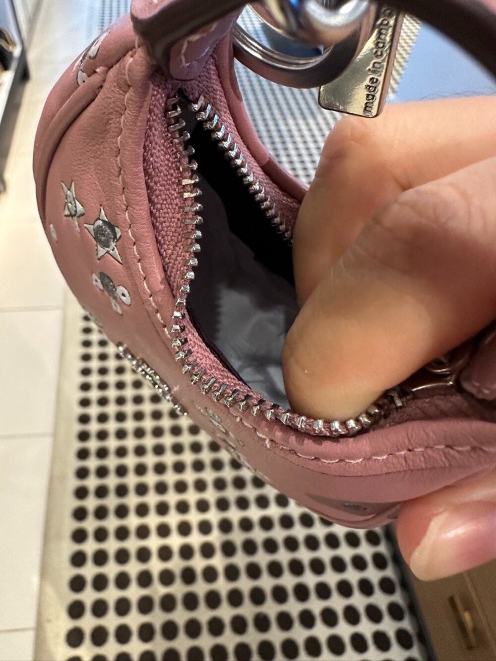 NWT! Coach CCF22 Mini Carmen Bag Charm With Star Print In Dusty Pink Silver - Picture 10 of 12